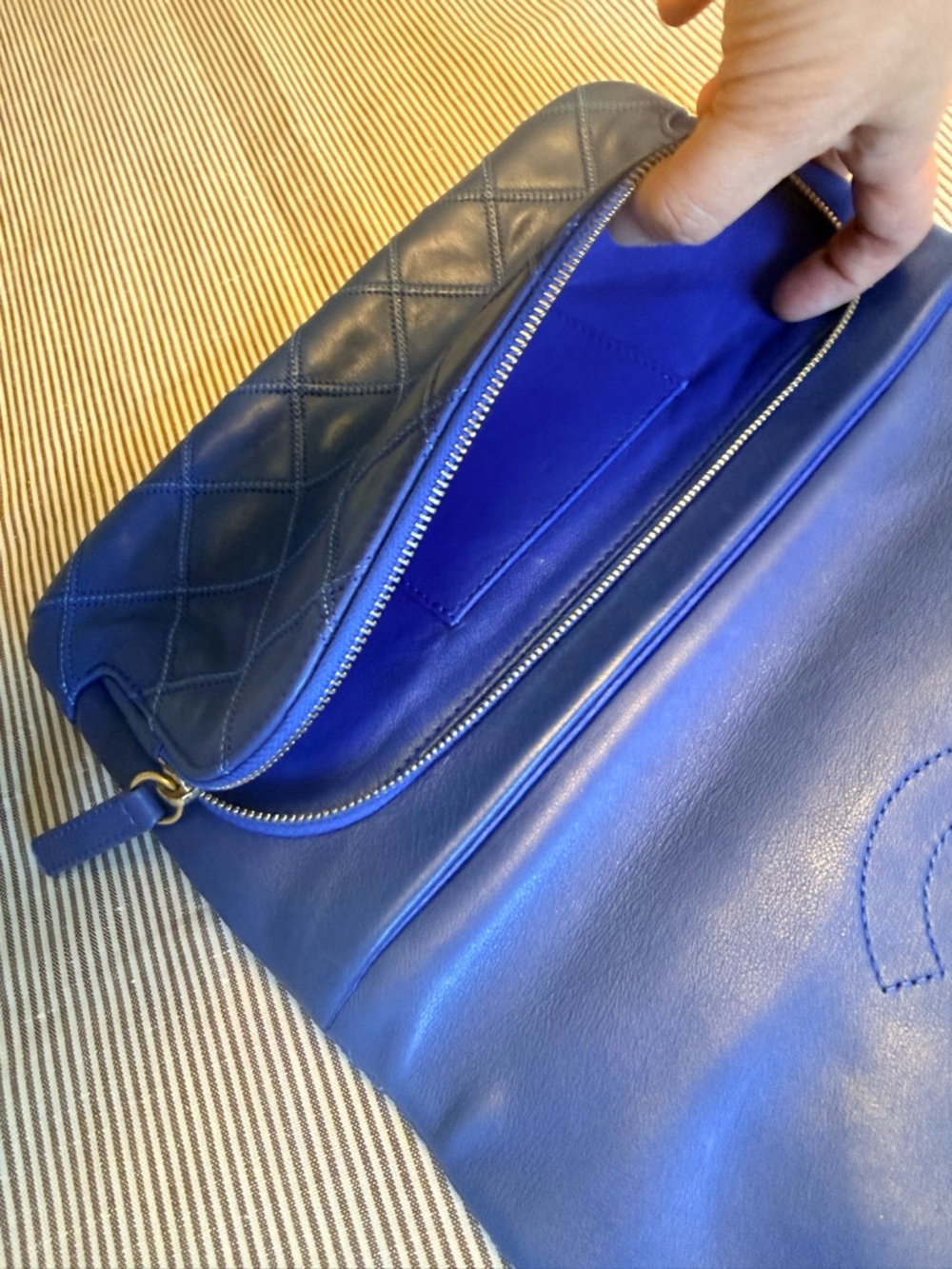 NOT AVAILABLE CHANEL Cobalt Blue Quilted Slim City Clutch with Gold CC - Picture 3 of 7